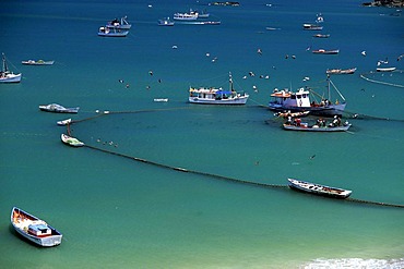 Fishing boats with a drift net, Playa Manzanillo on the Caribbean Coast, Isla de Margarita, Caribbean, Venezuela, South America