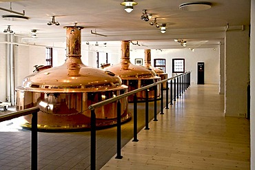 Copper beer brewing tanks at Carlsberg brewery, Copenhagen, Denmark, Europe