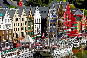 The harbourside of Bergen in Norway made from lego bricks, Legoland, Denmark