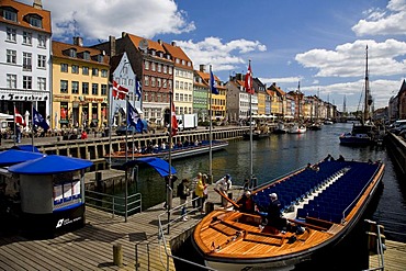 Tour boat in Nyhavn Canal, Copenhagen, Denmark