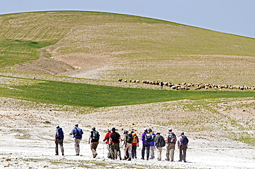 Hikers on the mountain Jebel Arruda, Syria, Asia