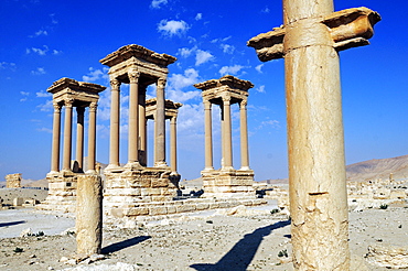 Tetra pylon in the ruins of the Palmyra archeological site, Tadmur, Syria, Asia