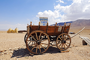 Sign Bagdad Cafe in the Syrian desert, Syria, Asia