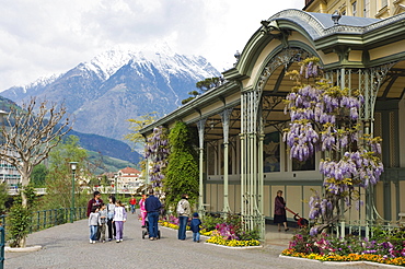 Art Nouveau gallery, winter promenade, Merano, Trentino, Alto Adige, Italy, Europe