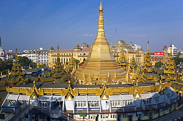 Panoramic view, Sule pagoda, Chedi, Buddhist temple, Rangoon, Yangon, Burma, Myanmar, Asia