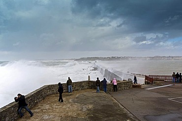 Waves breaking on Socoa dyke during storm "Klaus", Basque Country, France