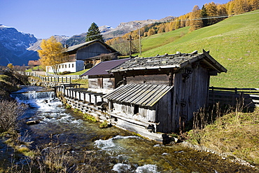 Old farm in autumn, Obernberg, North Tyrol, Austria, Europe