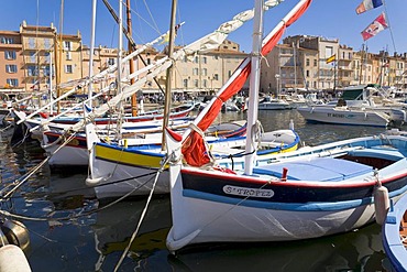 Boats in the harbour of Saint-Tropez, Departement Var, Cote d'Azur, Provence, Southern France, France