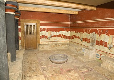 The "throne room" on the grounds of the Minoan excavation of Knossos, Heraklion, island of Crete, Greece, Europe