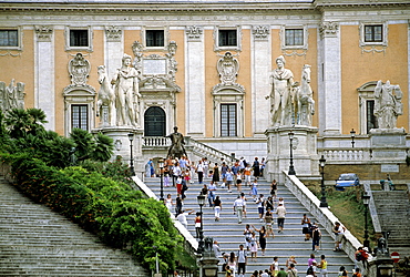 Staircase, Dioscuri statues, Senator's Palace, the Capitol, Piazza del Campidoglio, Rome, Lazio, Italy, Europe