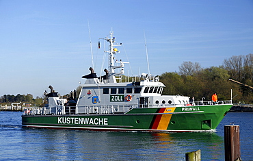 Coast guard ship in the port of Travemuende, Hanseatic City of Luebeck, Holstein, Schleswig-Holstein, Germany, Europe