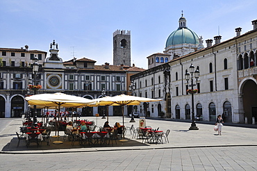 Piazza della Loggia, cathedral in the back, Brescia, Lombardy, Italy, Europe