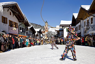 "Goasslschnalzer" whip crackers, carnival, Mittenwald, Werdenfels, Upper Bavaria, Bavaria, Germany, Europe