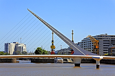 The Woman's Bridge, Puente de la Mujer, architect Santiago Calatrava, Puerto Madero district, Buenos Aires, Argentina, South America