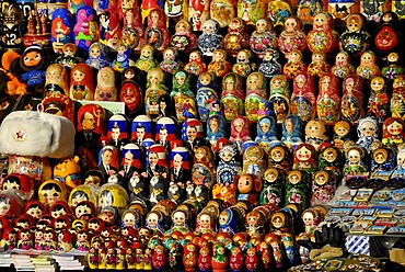 Many Matryoshka dolls or Russian nested dolls, street market, Moscow, Russia