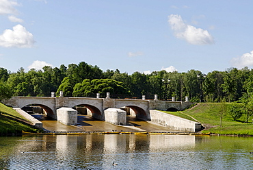 Dam between two ponds at Tsaritsyno Museum, Moscow, Russia