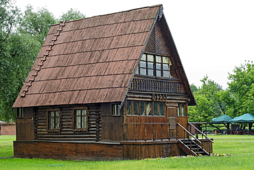 Wooden building of a Russian country school in Kolomenskoye, Moscow, Russia