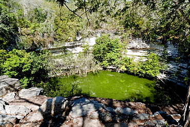 Cenote, holy spring, Cenote Sagrado in Chichen Itza, Yucatan, Mexico, Central America