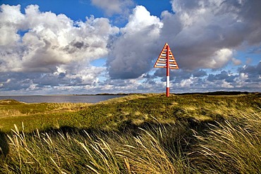 Sea mark in the dunes on Lister Ellenbogen, north-western edge of the island, Sylt Island, North Frisia, Schleswig-Holstein, Germany, Europe