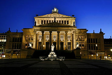 Schauspielhaus theatre at the Gendarmenmarkt square in twilight, Berlin, Germany, Europe