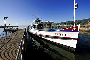 Boat dock at the port of Zurich on Lake Zurich, Zurich, Switzerland, Europe