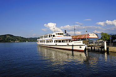 Excursion boat Gotthard on Lake Lucerne anchored in the port of Lucerne, Canton of Lucerne, Switzerland, Europe