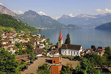 Weggis at Lake Lucerne, a popular holiday destination, Canton of Lucerne, Switzerland, Europe