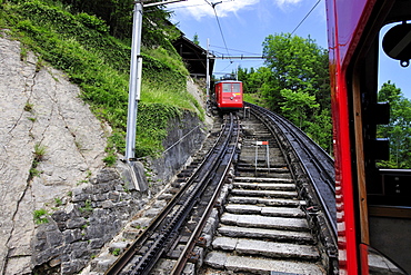 Cog railway to Mount Pilatus, popular tourist's destination in the Alpnachstad region near Lucerne, Switzerland, Europe