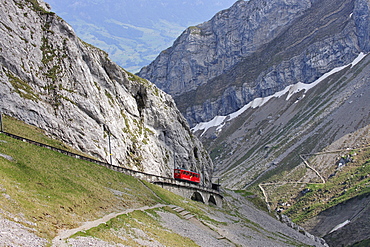 With 48 percent incline the steepest cog railway in the world, railway on Mount Pilatus near Lucerne, Switzerland, Europe