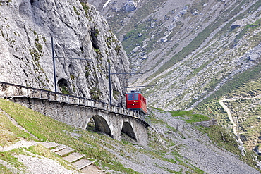 With 48 percent incline the steepest cog railway in the world, railway on Mount Pilatus near Lucerne, Switzerland, Europe