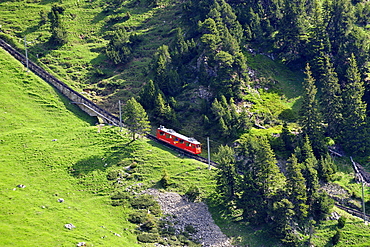 With 48 percent incline the steepest cog railway in the world, railway on Mount Pilatus near Lucerne, Switzerland, Europe