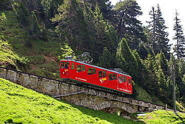 With 48 percent incline the steepest cog railway in the world, railway on Mount Pilatus near Lucerne, Switzerland, Europe