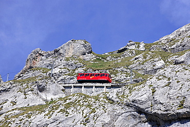 With 48 percent incline the steepest cog railway in the world, railway on Mount Pilatus near Lucerne, Switzerland, Europe