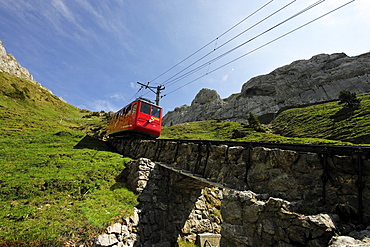 Cogwheel railway to Mount Pilatus, a recreational mountain near Lucerne, the 48% gradient making it the steepest cogwheel railway in the world, Switzerland, Europe