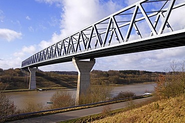 Bridge crossing the Nord-Ostsee-Kanal, Kiel-Canal, "Gruenentaler Hochbruecke", Gruenental, district Rendsburg-Eckernfoerde, Schleswig-Holstein, Germany,