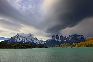 Torres del Paine Massif and Pehoe Lake, Patagonia, Chile, South America