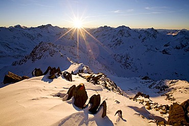 Sunset in Kaunergrad Nature Park, Oetztal Alps, North Tyrol, Austria, Europe