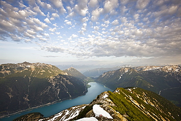 Achensee lake seen from Mt. Seebergspitze, Karwendelgebirge mountains, North Tyrol, Tyrol, Austria, Europe