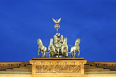 Brandenburg Gate at night, Quadriga, Berlin, Germany, Europe