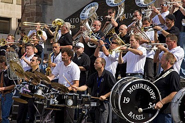 Mohrekopf Cathedral, Guggen music, musicians, Barfuesserplatz Square, Basel, Switzerland