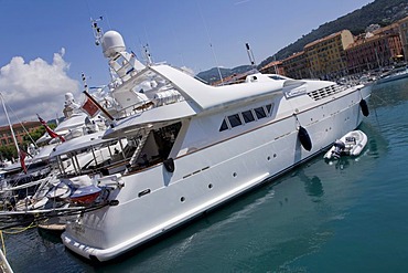 Motor yacht in the harbor, luxury yachts, Nice, Cote d'Azur, France