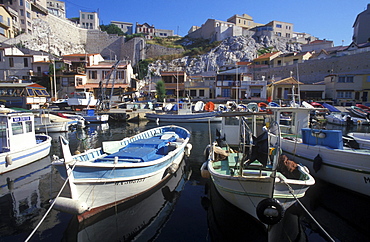 Fishing boats, harbor, Vallon des Auffe, Marseille, Provence, France, Europe