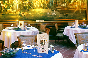 Dining hall of the restaurant Le Crocodile, gourmet restaurant of Monique and Emila Jung, Strasbourg, Alsace, France, Europe