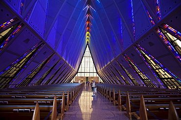 The inside of the Cadet Chapel at the United States Air Force Academy, Colorado Springs, Colorado, USA