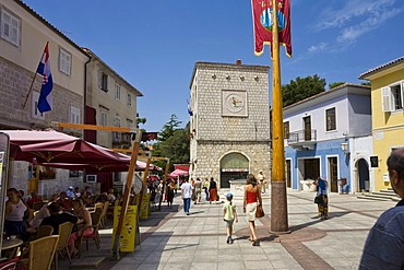 Main square in the historic centre of Krk, Krk Island, Istria, Croatia, Europe