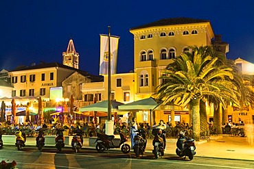 Municipija Arbe Square, nightlife, historic centre of Rab, Rab Island, Istria, Croatia, Europe