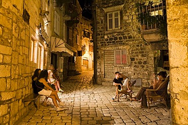 Young people in the historic centre of Hvar, nightlife, Hvar Island, Dalmatia, Croatia, Europe