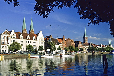 Untertrave lower Trave river, old part of Luebeck, Schleswig-Holstein, Germany, Europe