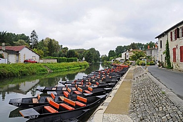 Boats, Marais Poitevin, river and marshes, Coulon, Poitou Charentes, France, Europe