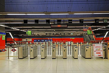 Entrance barriers, deserted, Metrostation El Capricho, Madrid, Spain, Europe